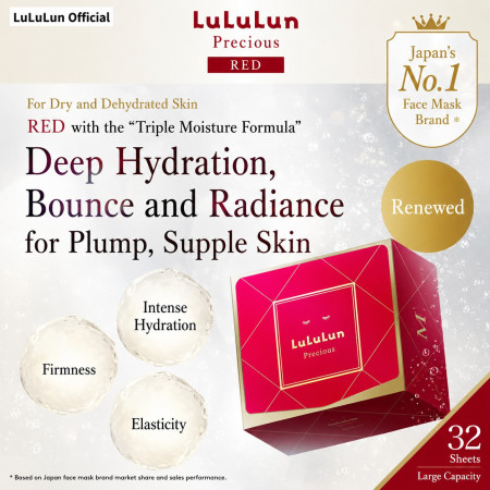 LuLuLun Precious RED Triple Layer Moisturizer Face Mask 32 Sheets Japan