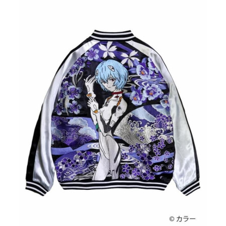 EVANGELION x Nishiki Wakaryusui Ayanami Reversible Sukajan Jacket Black Japan Fashion