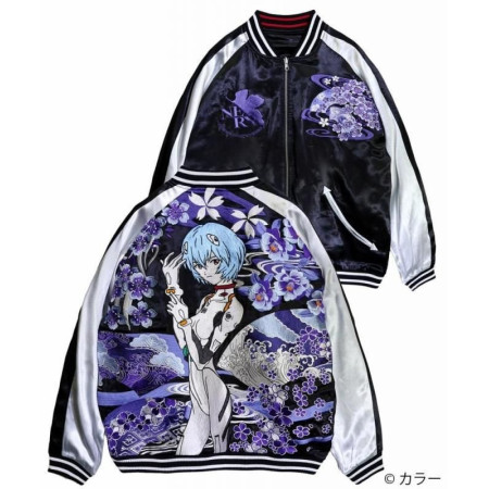 EVANGELION x Nishiki Wakaryusui Ayanami Reversible Sukajan Jacket Black Japan Fashion