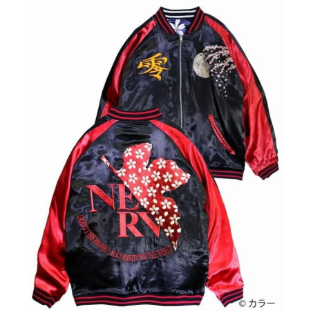 EVANGELION x Nishiki Wakaryusui Ayanami Reversible Sukajan Jacket Black Japan Fashion