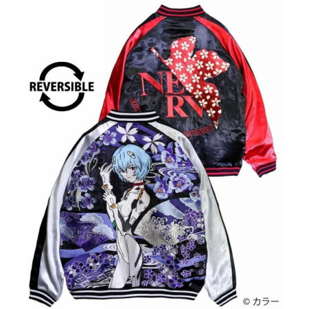 EVANGELION x Nishiki Wakaryusui Ayanami Reversible Sukajan Jacket Black Japan Fashion