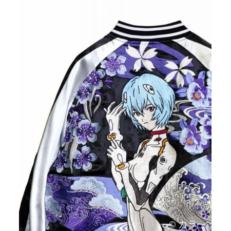 EVANGELION x Nishiki Wakaryusui Ayanami Reversible Sukajan Jacket Black Japan Fashion